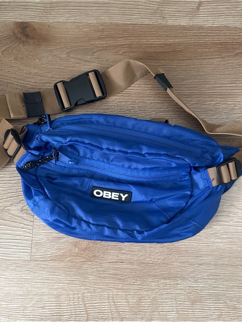 Obey Royal Blue Fanny Pack with Tan Strap